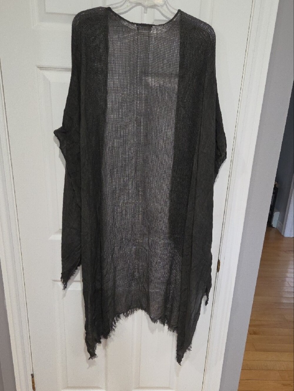 Lightweight Charcoal Day Dream Washed Fringe Kimono One Size - Picture 6 of 6
